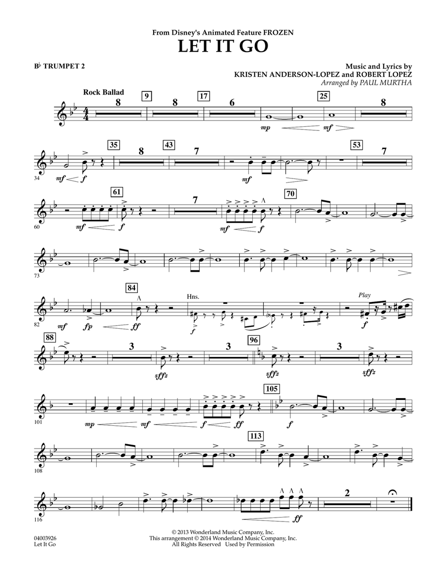 Let It Go Bb Trumpet 2 by Paul Murtha Concert Band Digital