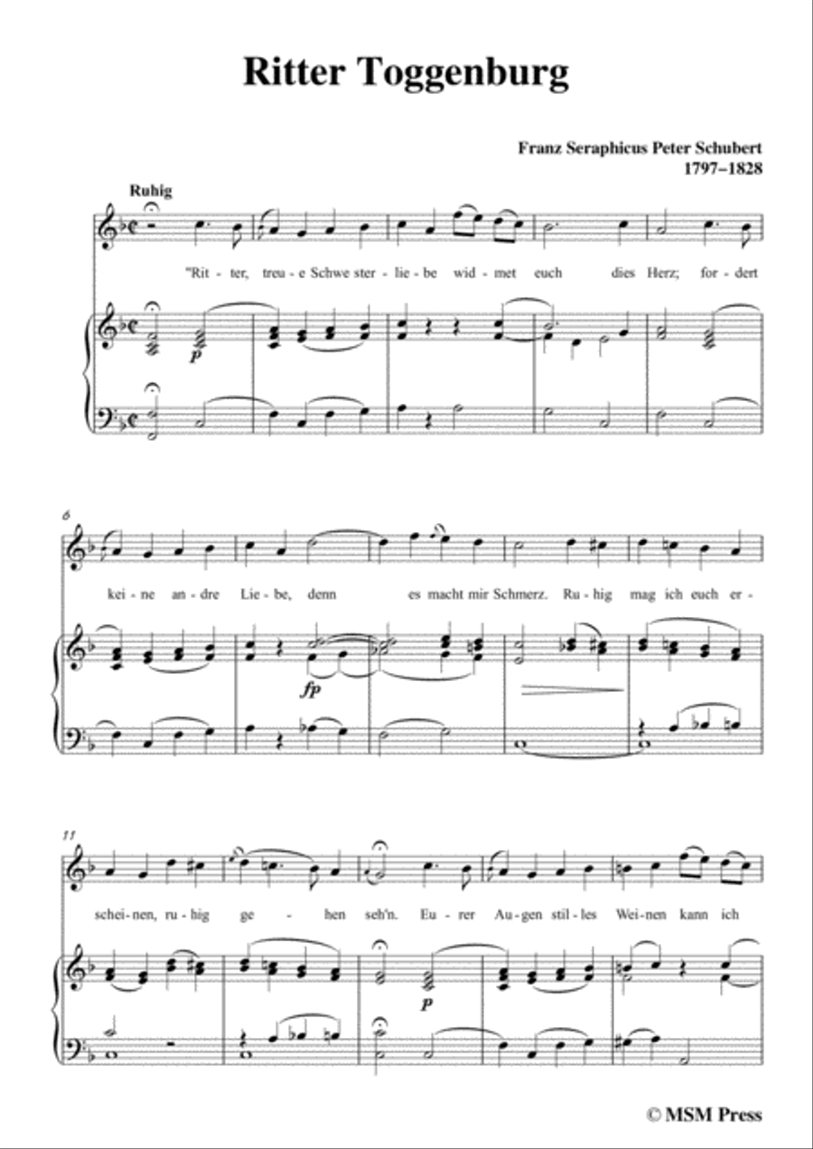 Schubert-Ritter Toggenburg,in F Major,for Voice&Piano Voice scores gallery preview page 3