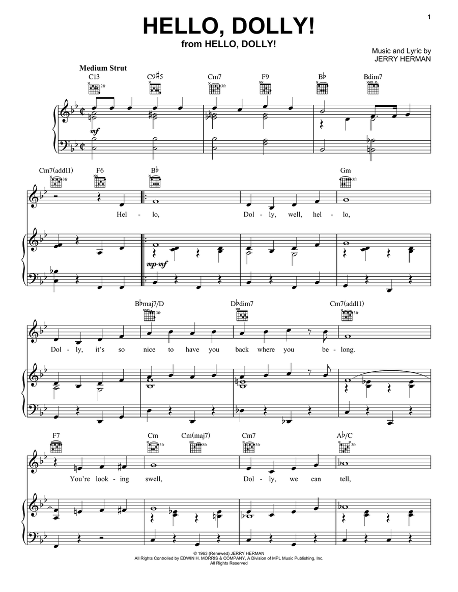 Hello, Dolly! Piano, Vocal, Guitar scores gallery preview page 1