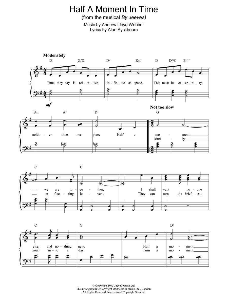 Half A Moment In Time (from By Jeeves) Piano Solo scores gallery preview page 1