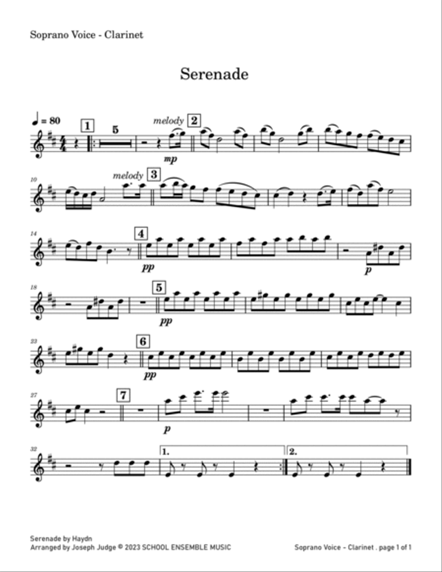 Serenade by Haydn for Clarinet Quartet in Schools Clarinet Quartet scores gallery preview page 4