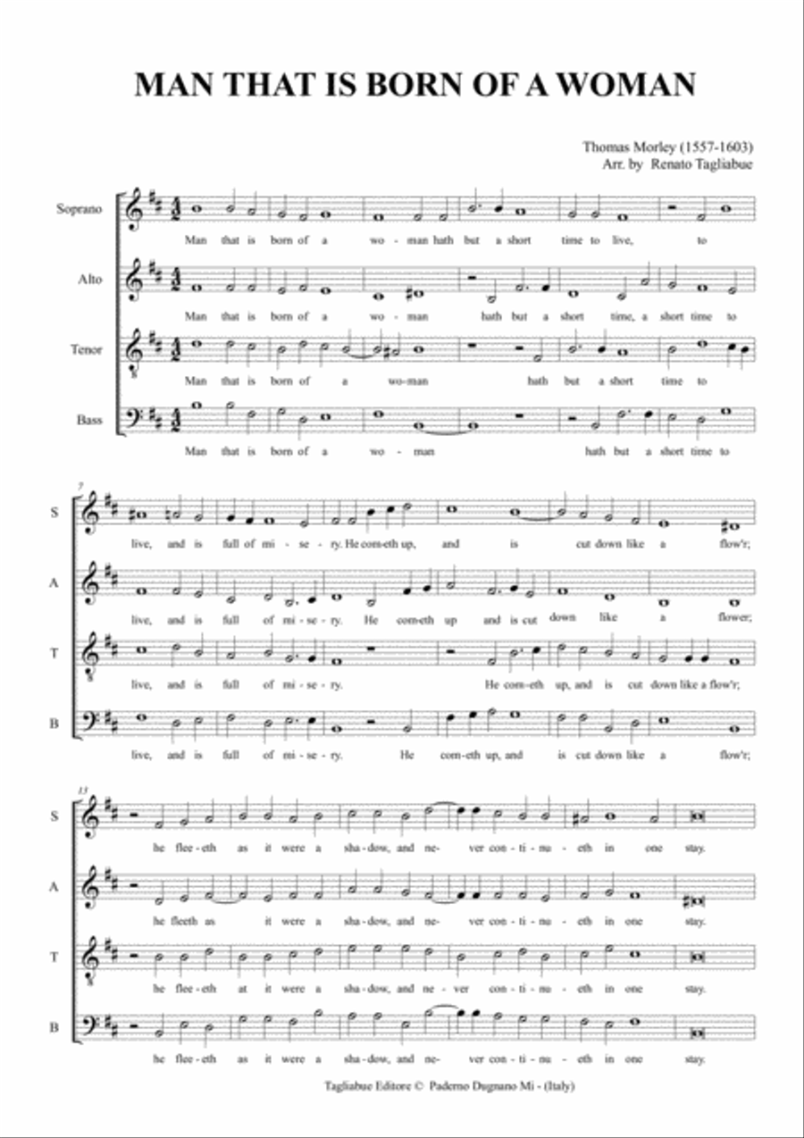 MAN THAT IS BORN OF A WOMAN - MORLEY - For SATB Choir 4-Part scores gallery preview page 2