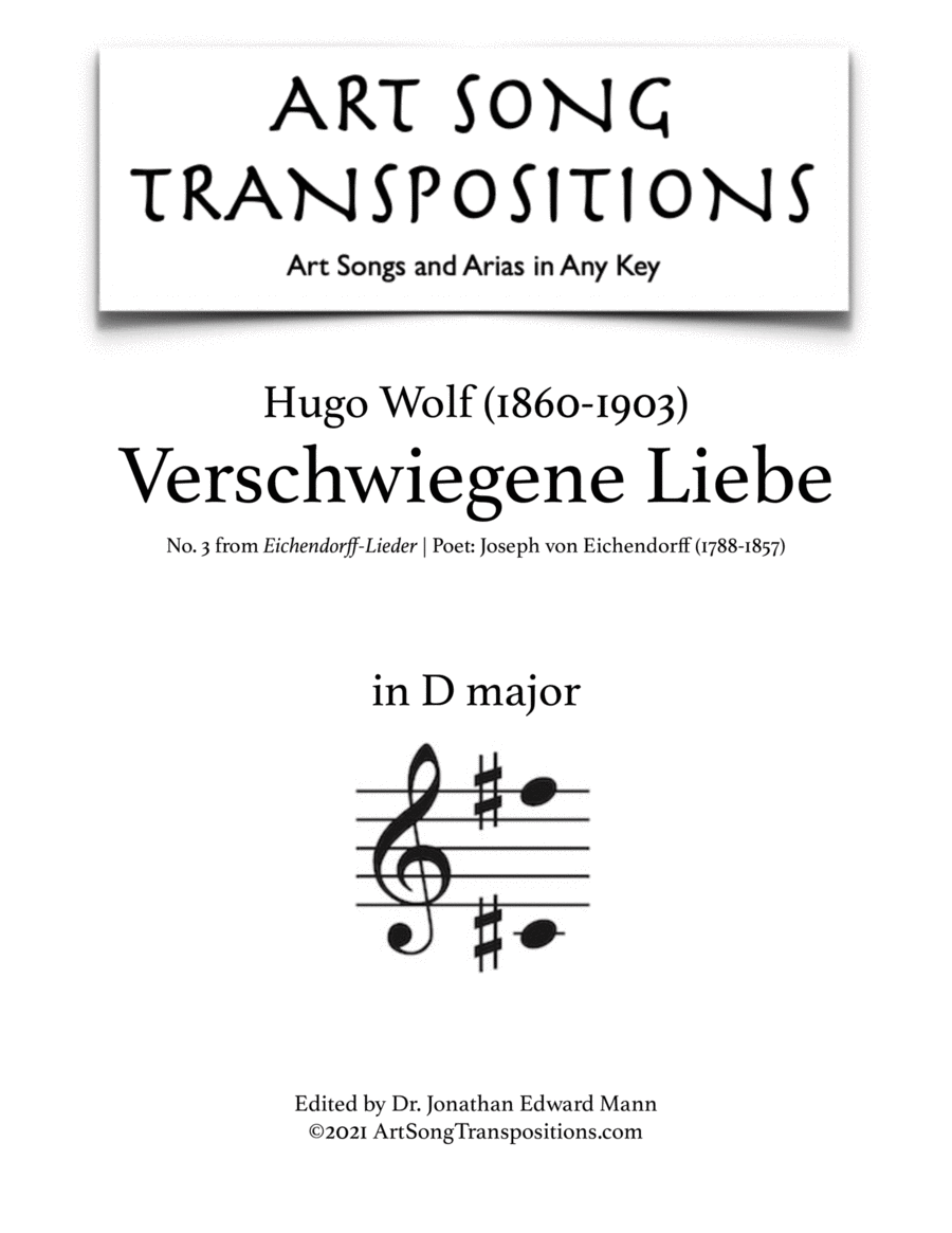 WOLF: Verschwiegene Liebe (transposed to D major) Voice scores gallery preview page 1
