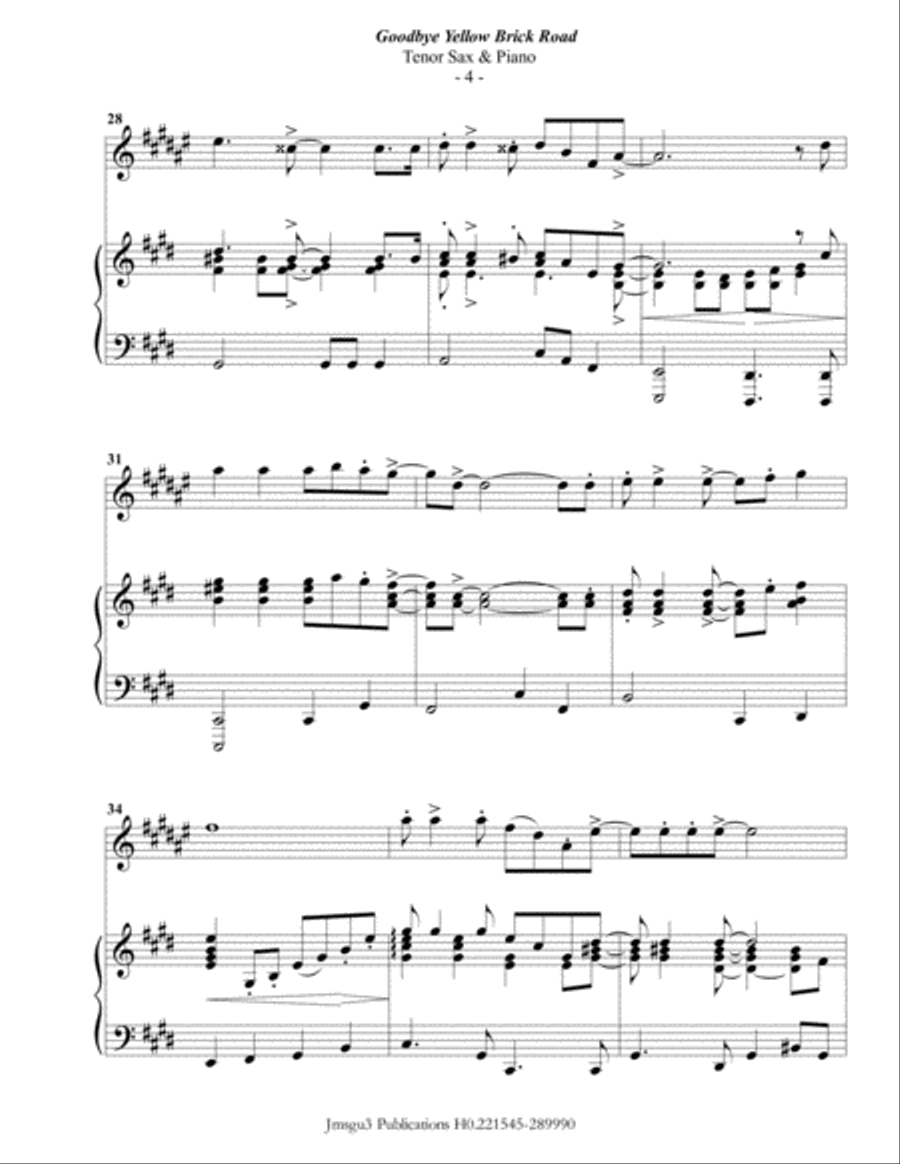 Goodbye Yellow Brick Road Tenor Saxophone scores gallery preview page 4