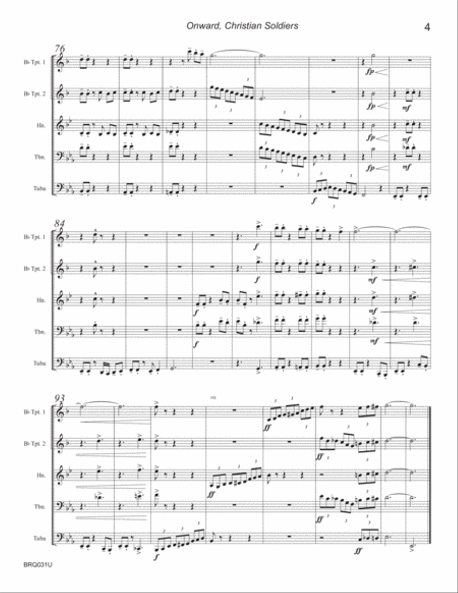 ONWARD CHRISTIAN SOLDIERS - BRASS QUINTET - Swing Style! (Jazz Waltz) Brass Quintet scores gallery preview page 4