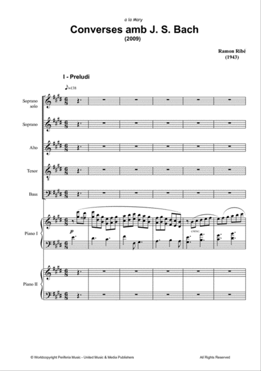 Converses amb J. S. Bach for Mixed Choir (SATB) and Two Pianos 4-Part scores gallery preview page 2
