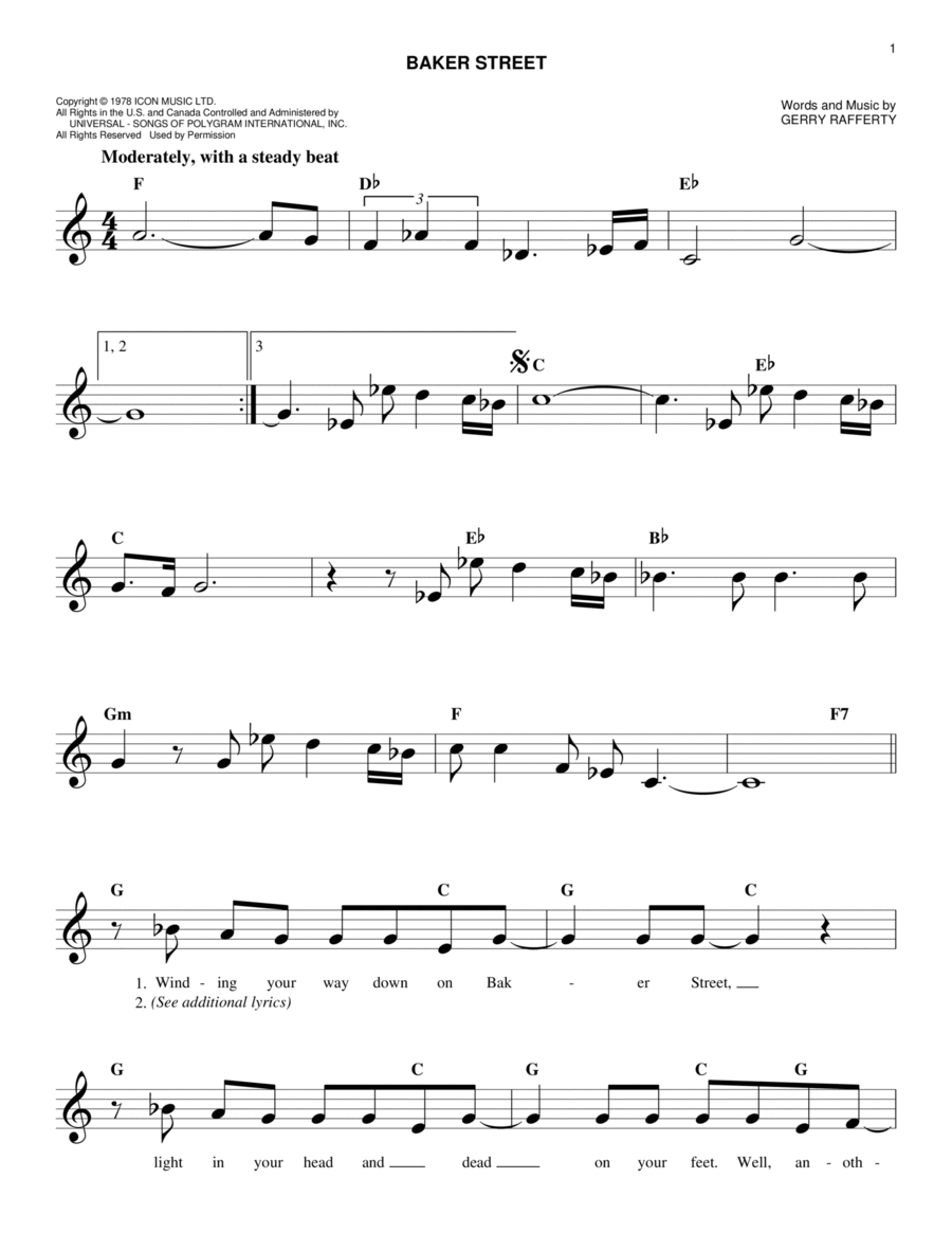 Baker Street Piano scores gallery preview page 1
