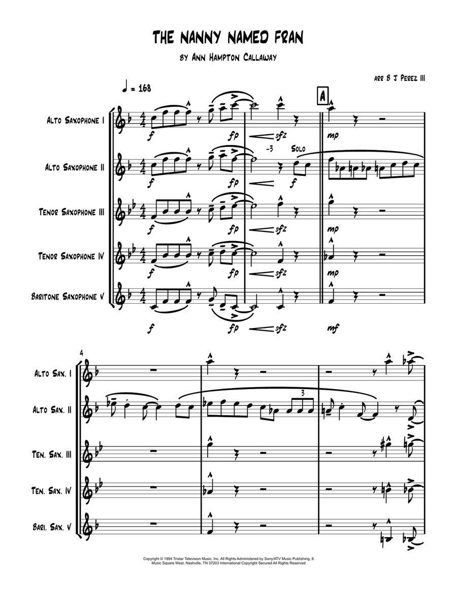 The Nanny Named Fran The Nanny Named Fran Woodwind Ensemble scores gallery preview page 1