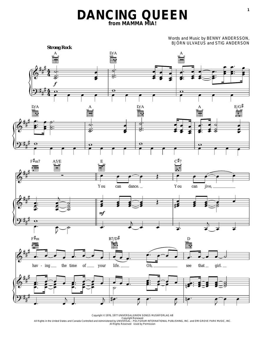 Dancing Queen Dancing Queen Piano, Vocal, Guitar scores gallery preview page 1