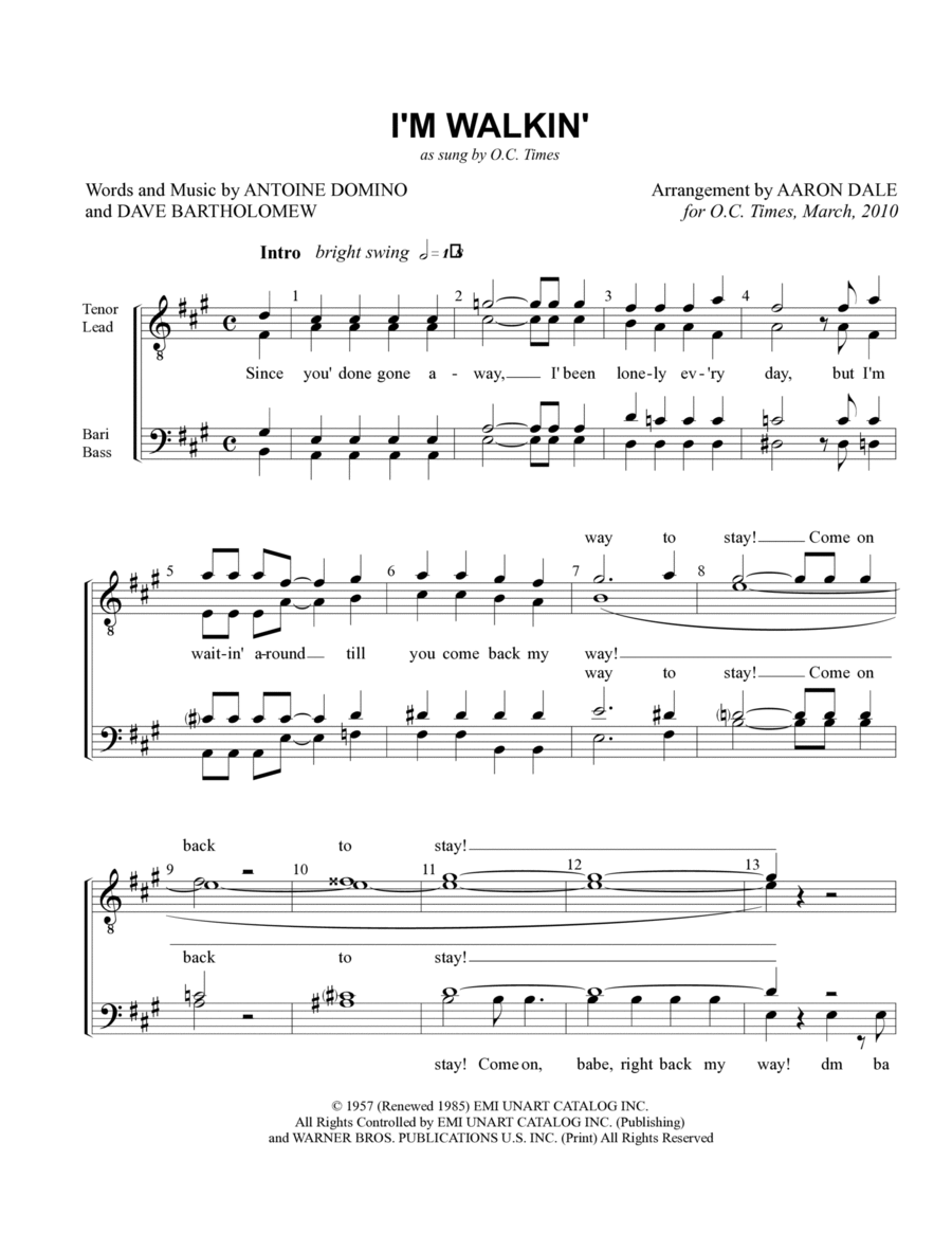 I'm Walkin' TTBB scores gallery preview page 1