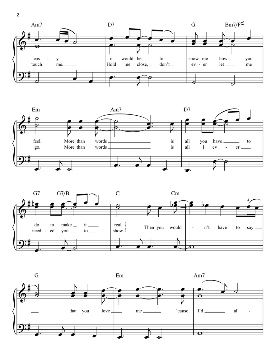 More Than Words Easy Piano scores gallery preview page 2