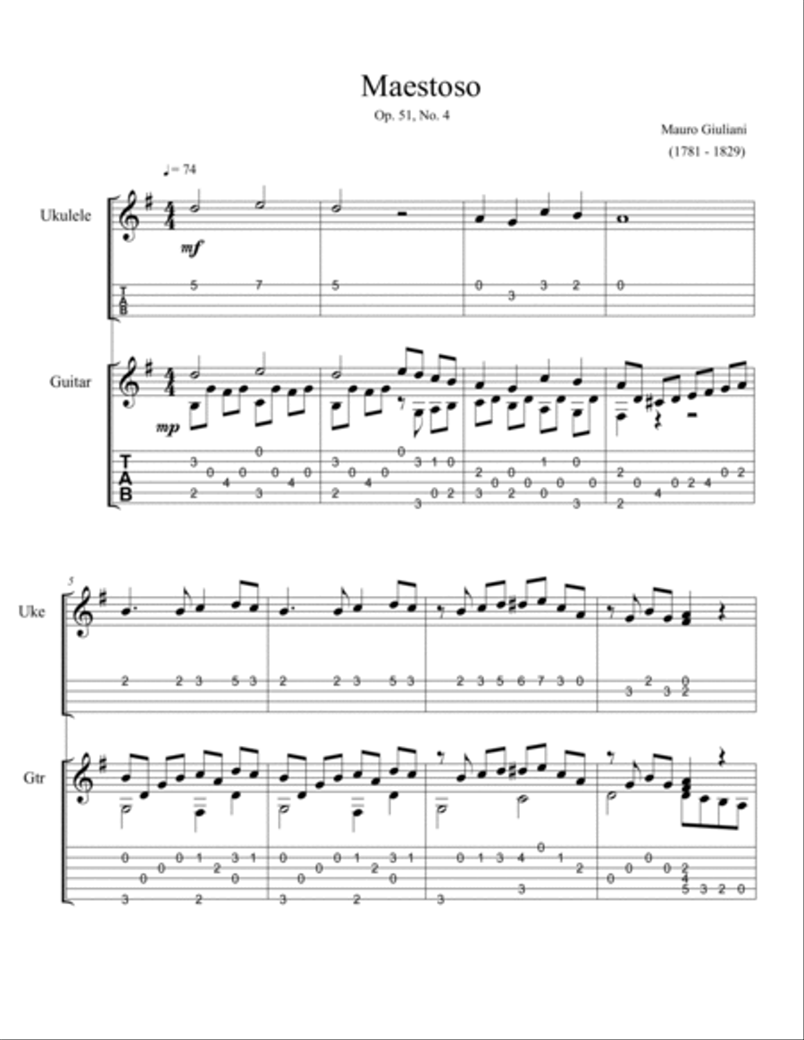 Ukulele and Guitar Duet of Maestoso Op. 51-No. 4 Acoustic Guitar scores gallery preview page 2