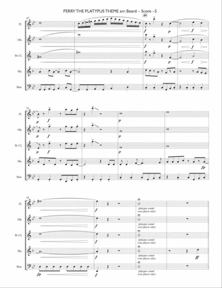 Perry The Platypus Theme Woodwind Quintet scores gallery preview page 5