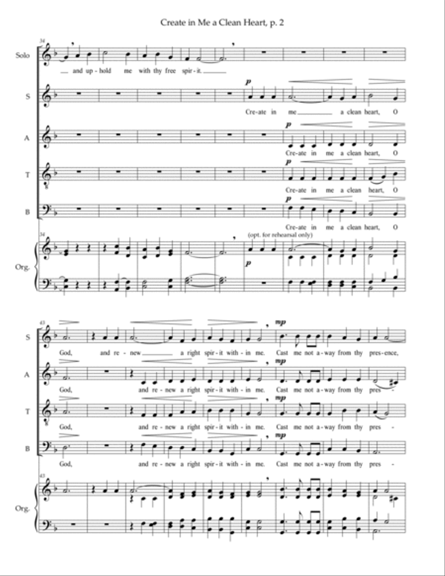 Create in Me a Clean Heart — SATB, organ 4-Part scores gallery preview page 3