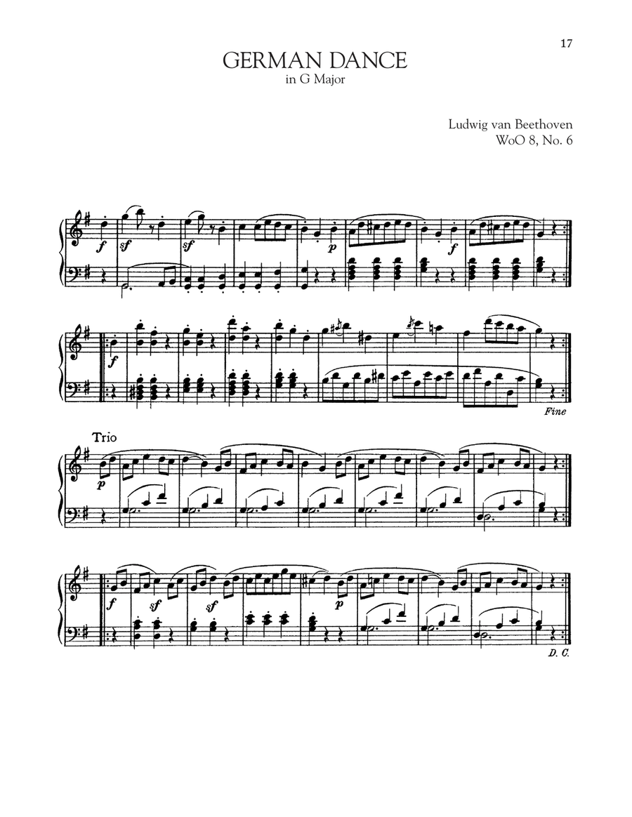 German Dance In G Major, WoO 8, No. 6 Piano Solo scores gallery preview page 1
