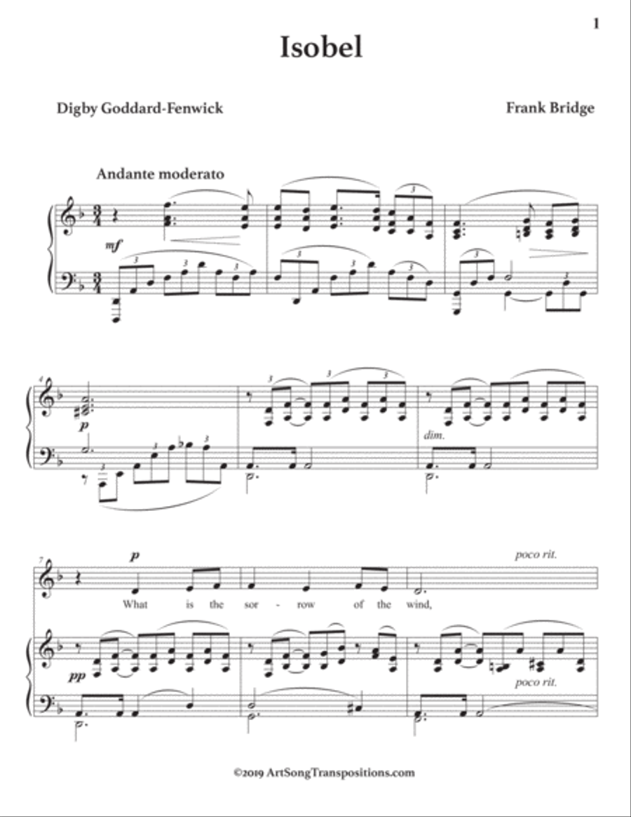 BRIDGE: Isobel (transposed to D minor) Voice scores gallery preview page 2