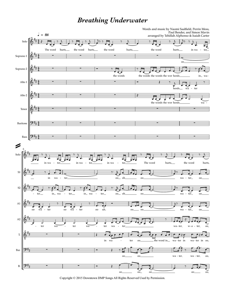 Breathing Underwater Breathing Underwater Divisi scores gallery preview page 1