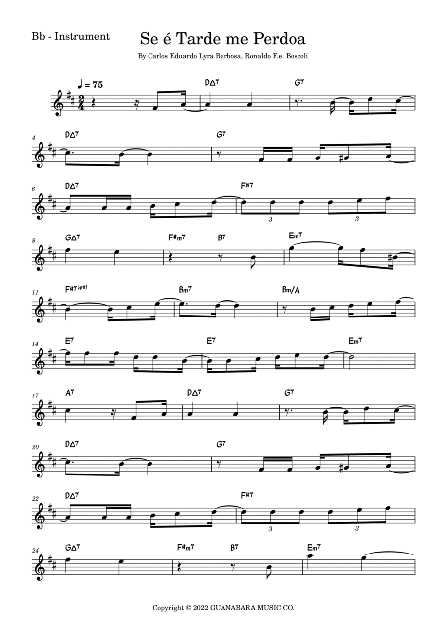 Se E Tarde Me Perdoa B-Flat Clarinet scores gallery preview page 1