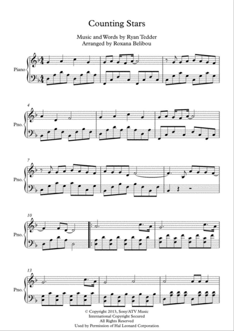 Counting Stars Piano Solo scores gallery preview page 1