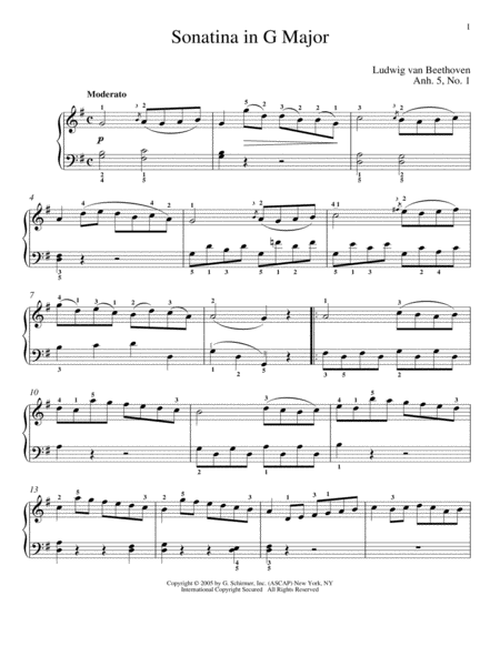 Piano Sonatina In G Major (First Movement Theme)