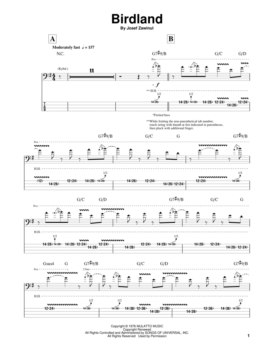 Birdland Birdland Guitar Tablature scores gallery preview page 1