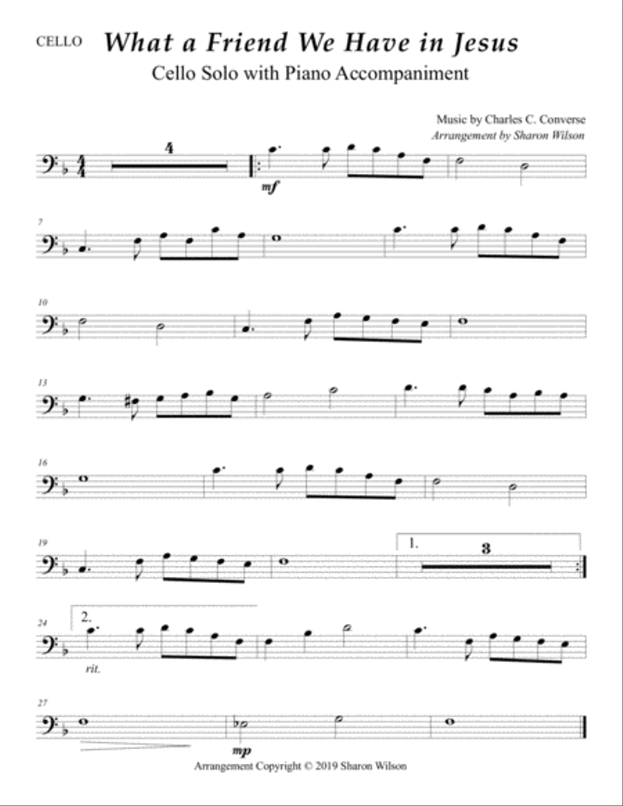 What a Friend We Have in Jesus (Easy Cello Solo with Piano Accompaniment) Piano scores gallery preview page 2