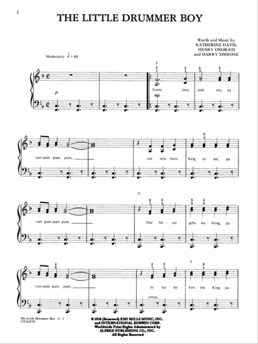 The Little Drummer Boy Easy Piano scores gallery preview page 2