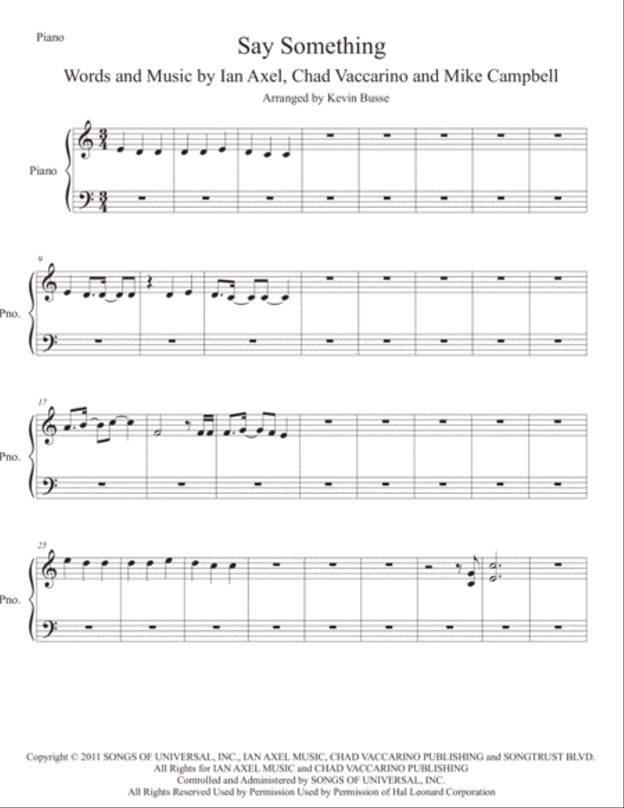 Say Something Easy Piano scores gallery preview page 1
