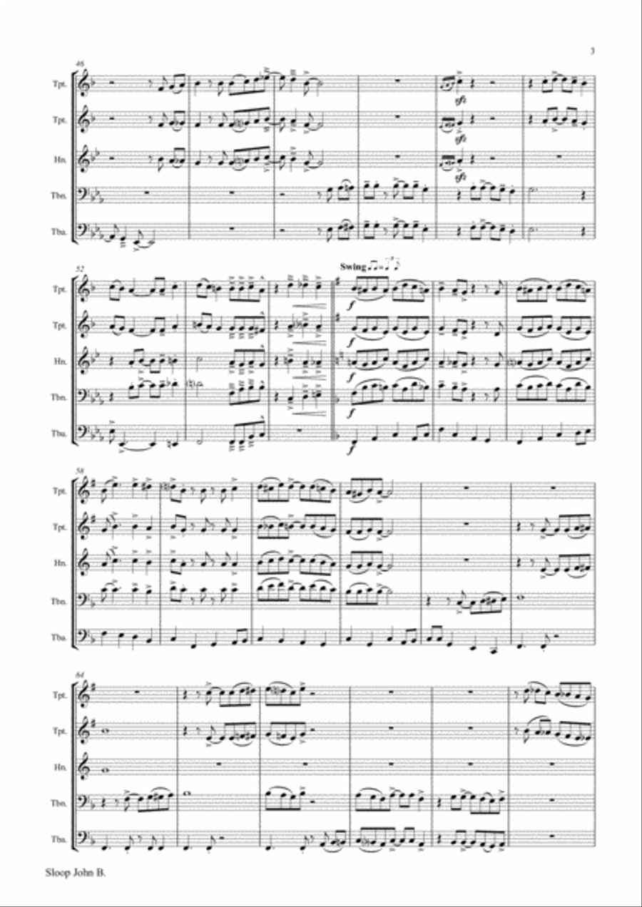 Sloop John B. - Caribian Folk Song - Brass Quintet Brass Quintet scores gallery preview page 3