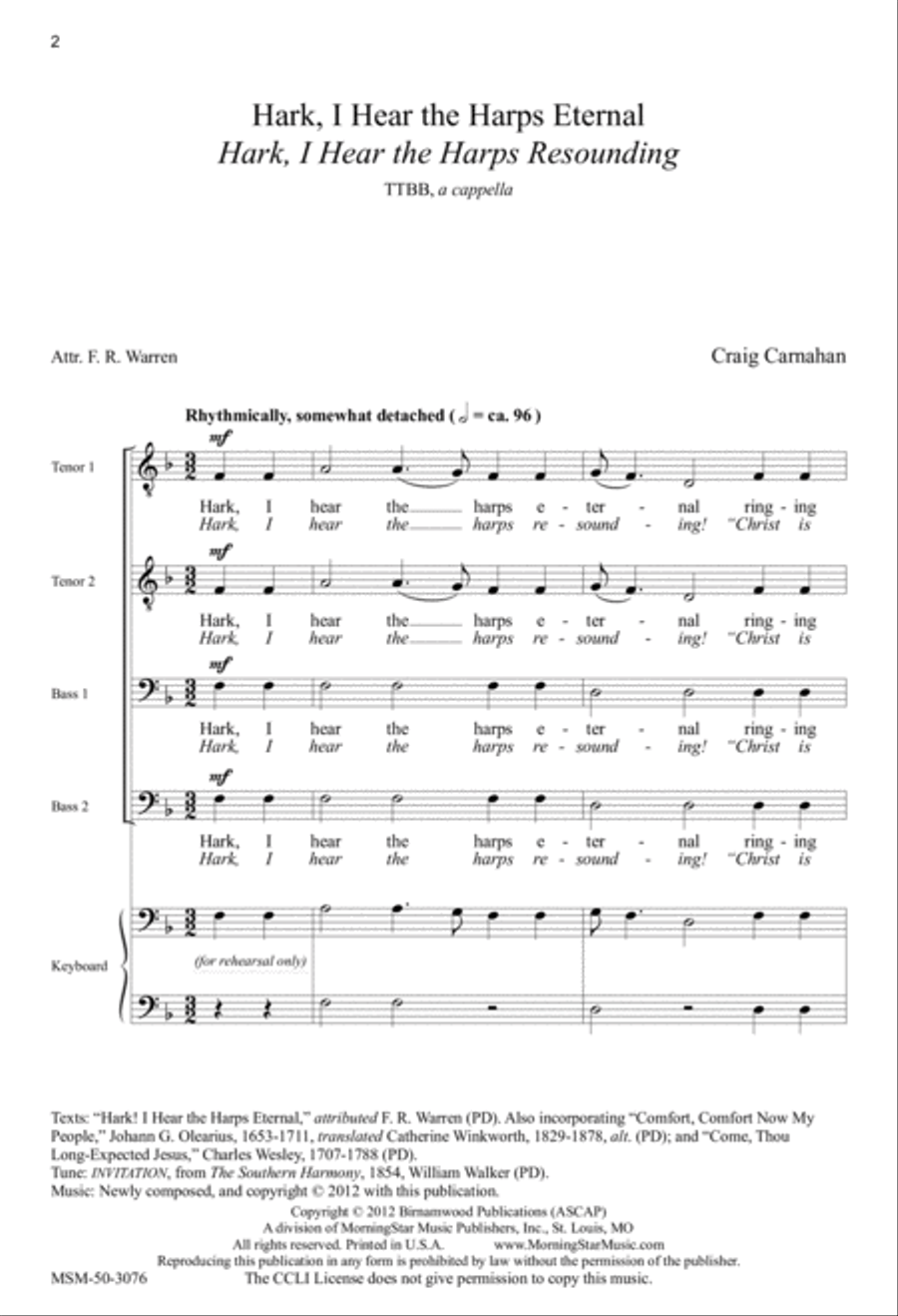 Hark, I Hear the Harps Eternal TTBB scores gallery preview page 2
