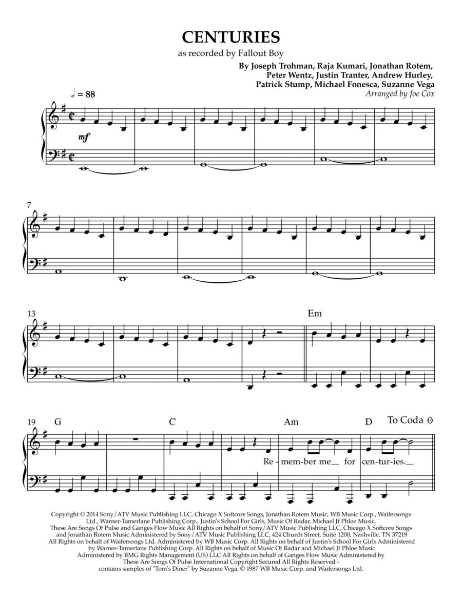 Centuries Centuries Easy Piano scores gallery preview page 1