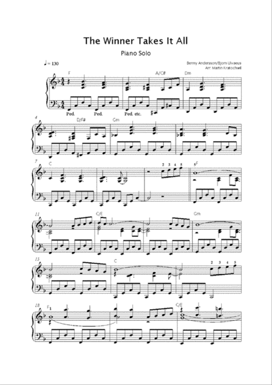 The Winner Takes It All from MAMMA MIA! Piano Solo scores gallery preview page 2