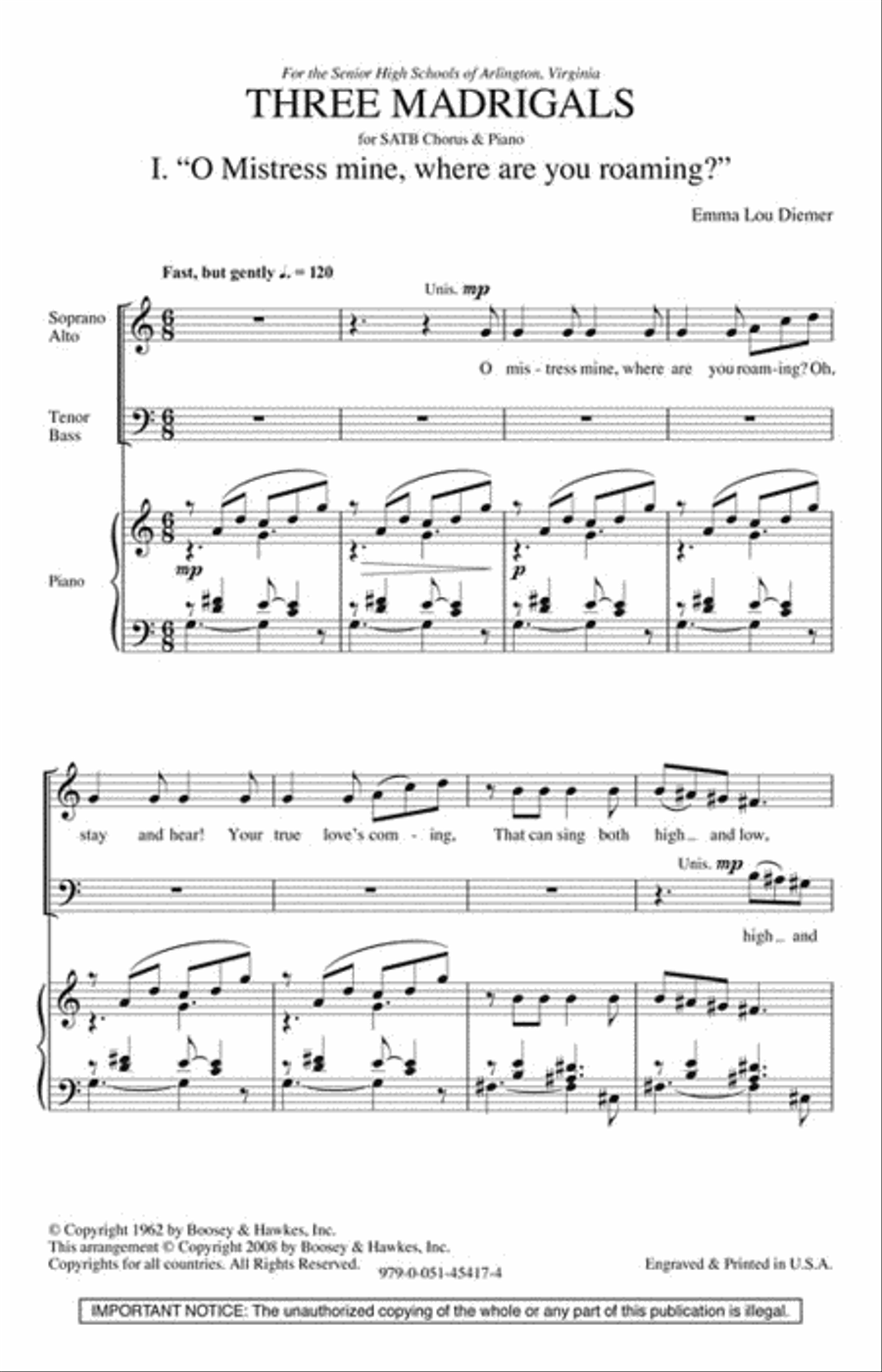 Three Madrigals 4-Part scores gallery preview page 2