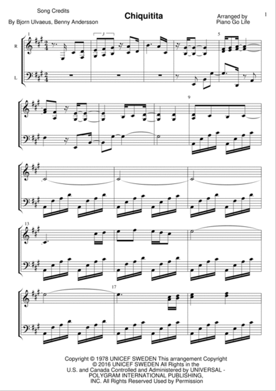 Chiquitita Chiquitita Piano Solo scores gallery preview page 1