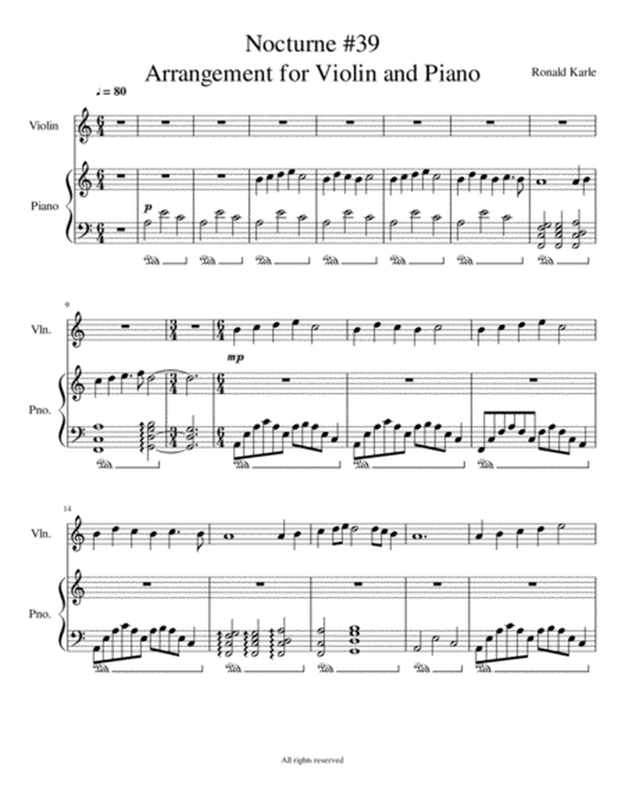 Nocturne #39 by: Ronald J. Karle Arrangement for Violin, Piano image number null