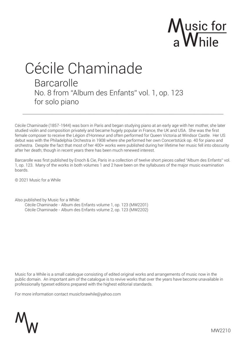 Cécile Chaminade - Barcarolle op. 123 no. 8 for solo piano