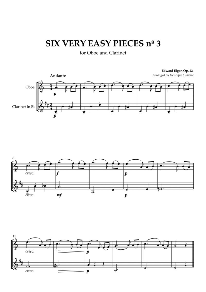 Six Very Easy Pieces nº 3 (Andante) - Oboe and Clarinet image number null