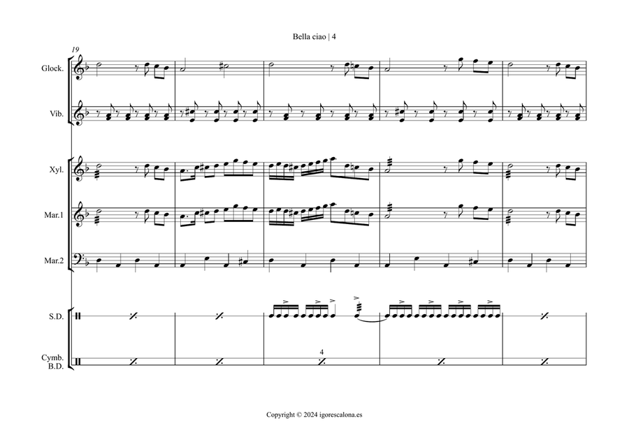 Bella Ciao Percussion Ensemble scores gallery preview page 6