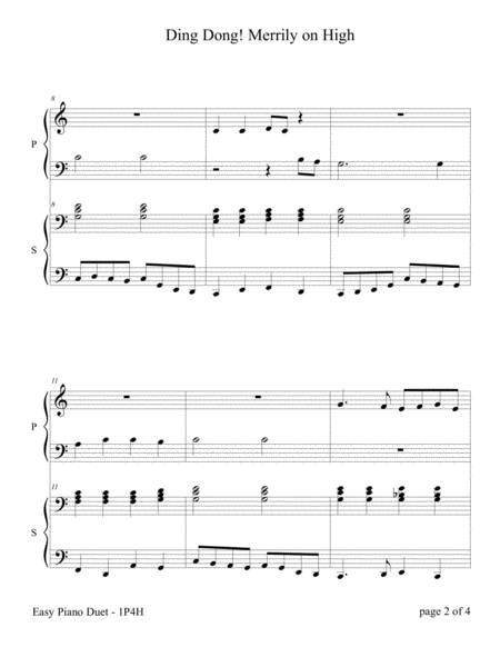 Ding Dong! Merrily on High (Easy Piano Duet; 1 Piano, 4 Hands) image number null