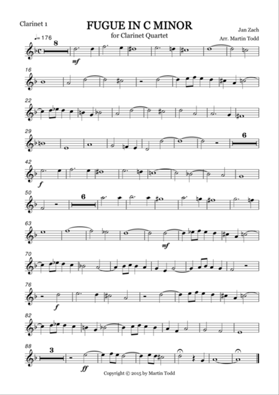 Fugue in C Minor for Clarinet Quartet Clarinet Quartet scores gallery preview page 6
