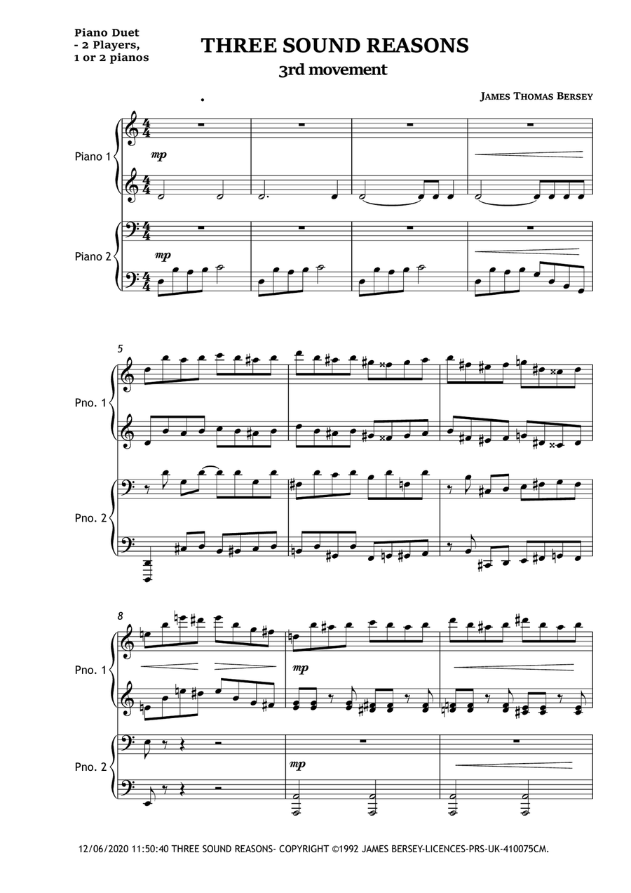 Three Sound Reasons (3rd mov.) for Piano Duet 1 Piano, 4-Hands scores gallery preview page 3