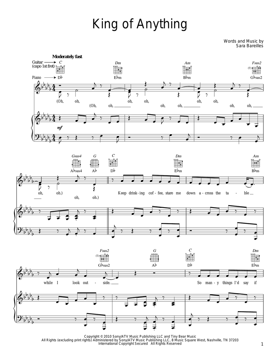 King Of Anything Piano, Vocal, Guitar scores gallery preview page 1