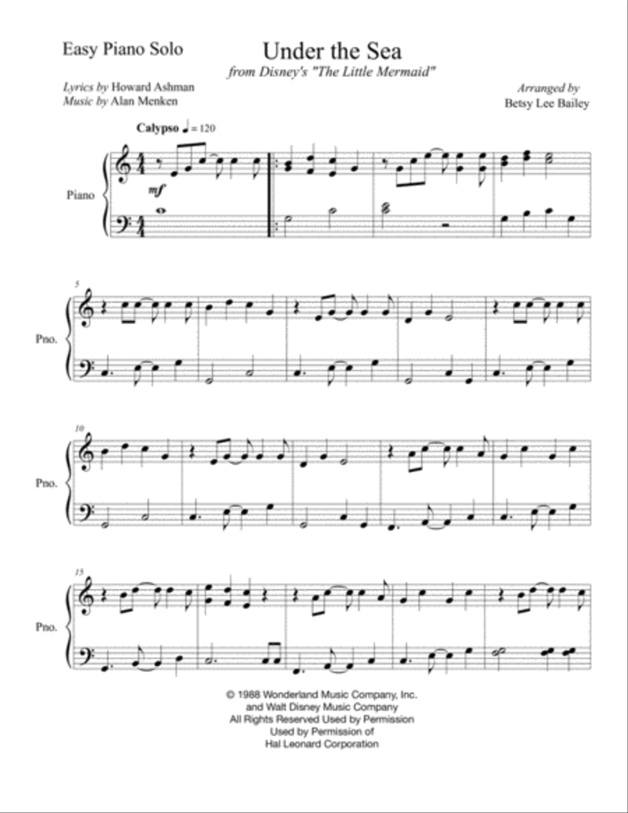 Under The Sea Easy Piano scores gallery preview page 2