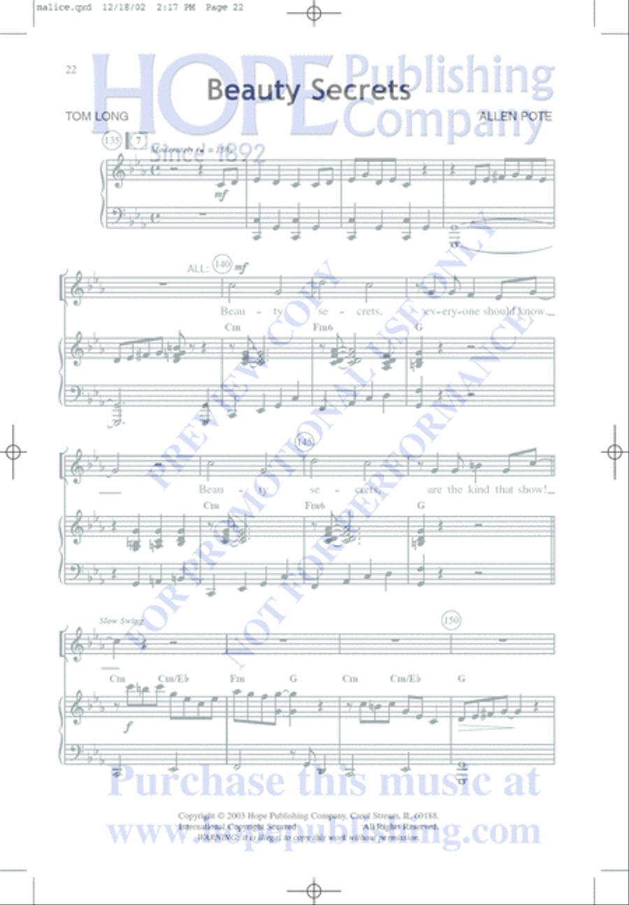 Malice in the Palace Unison Choir scores gallery preview page 22