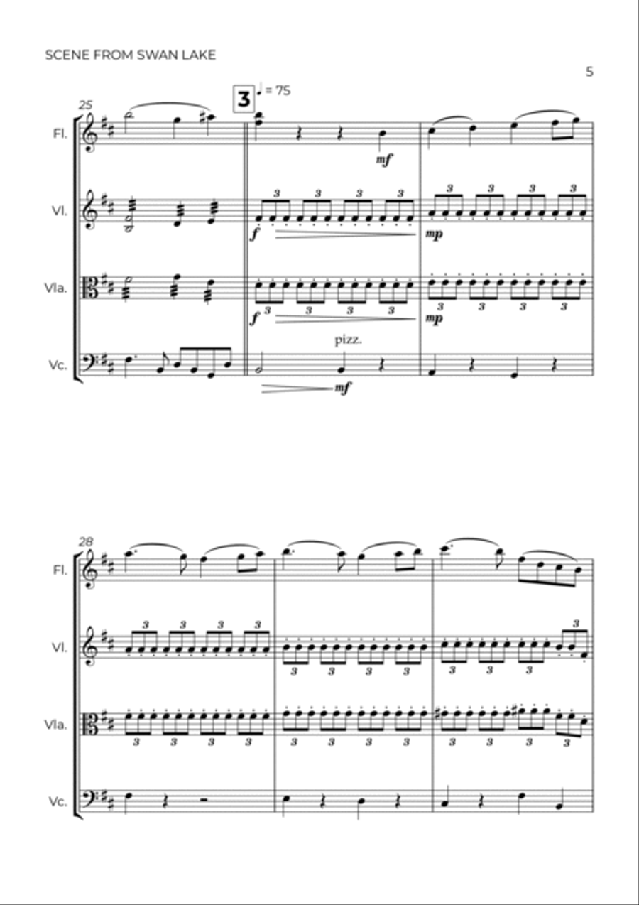 SCENE FROM SWAN LAKE - TCHAIKOVSKY – FLUTE, VIOLIN, VIOLA & CELLO Flute scores gallery preview page 5