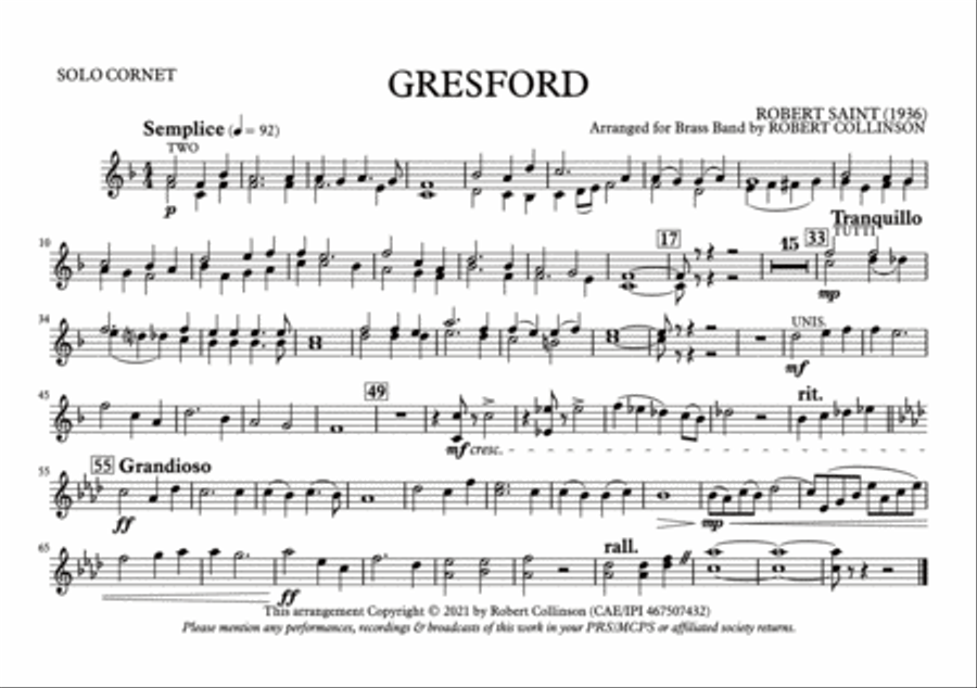 Hymn Tune: GRESFORD (A5 parts only) Hymn Anthems scores gallery preview page 2