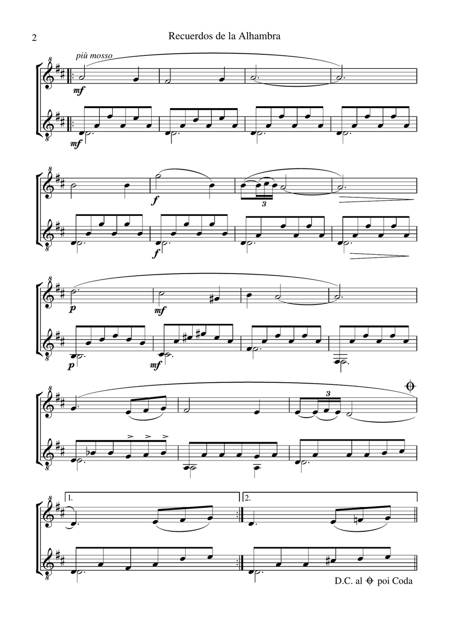 Recuerdos de la Alhambra for descant recorder and guitar Soprano Recorder scores gallery preview page 3