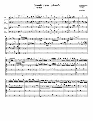 Concerto grosso, Op.6, no.7 (arrangement for 4 recorders)