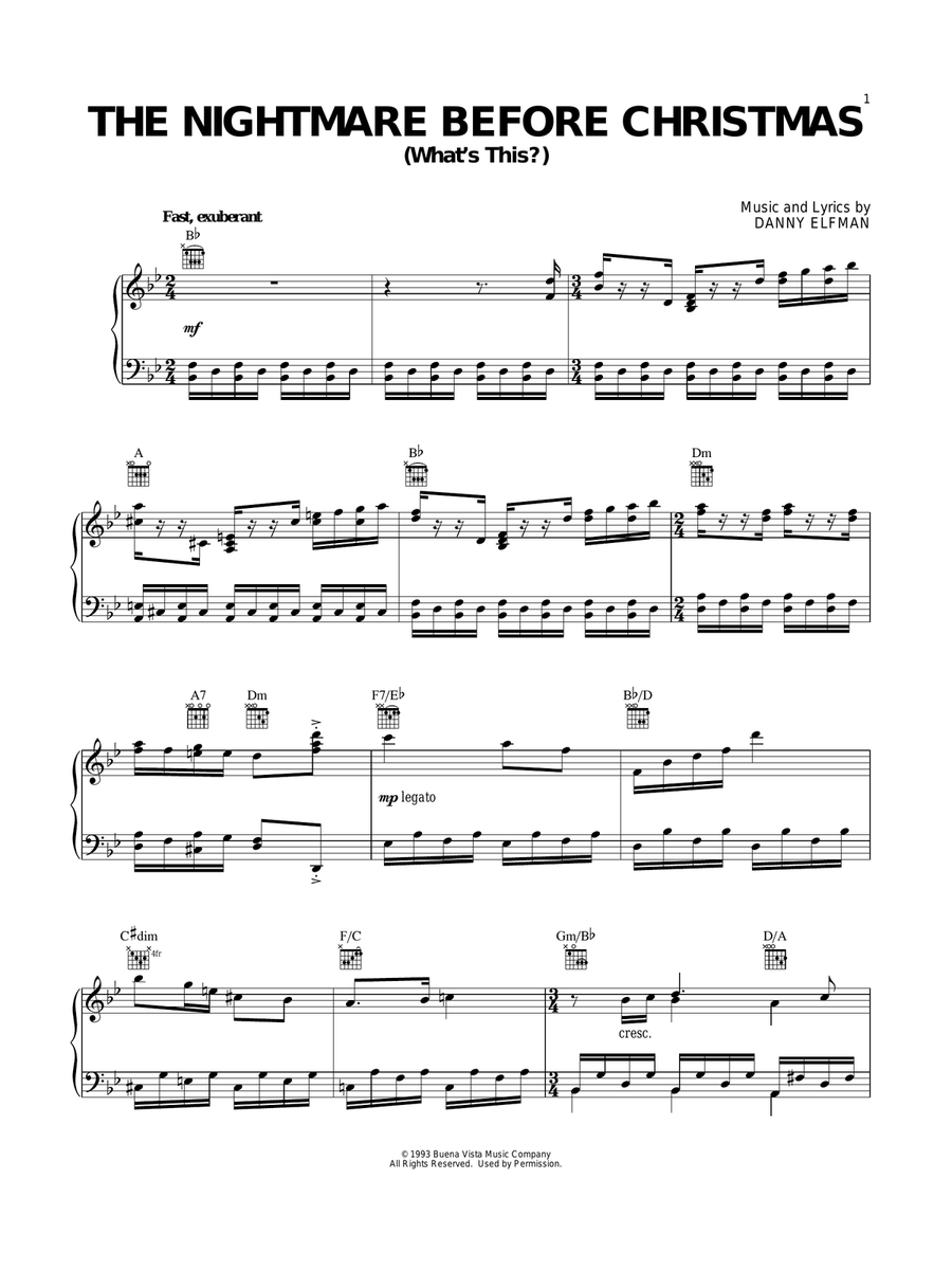 What's This? (from The Nightmare Before Christmas) Piano, Vocal, Guitar scores gallery preview page 1