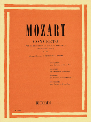 Book cover for Concerto in A Major for Clarinet and Orchestra, Op. 107, K622